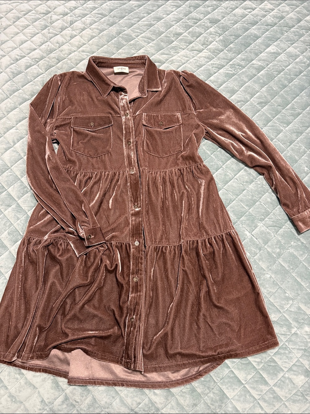 Velvet Tiered Shirt Dress in Dusty Mauve